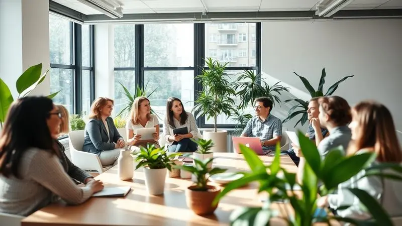 Supportive workplace environment with employees in a wellness discussion
