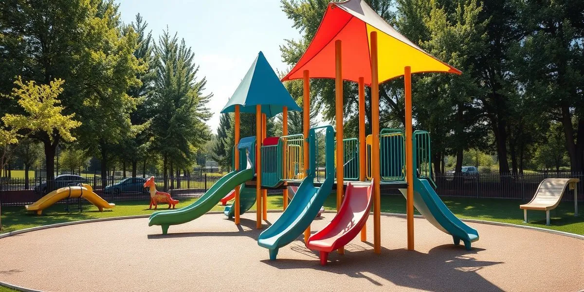 Children playing safely in a European park